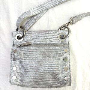 HAMMIT TONY Small Gray White Snakeskin Embossed Cow Leather Stud Crossbody